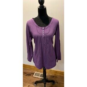 Woolrich Distressed T Shirt Top XL Purple Eggplant 100% Cotton Oversized Blouse